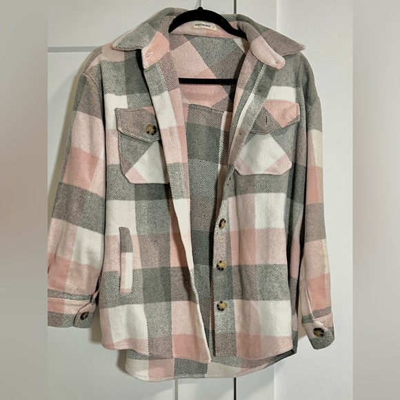 Pink & Gray Plaid Shacket | Size Small (fits oversized) - Picture 1 of 4